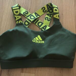 Brand new without tags Addidas Sports Bra Olive green with neon accents